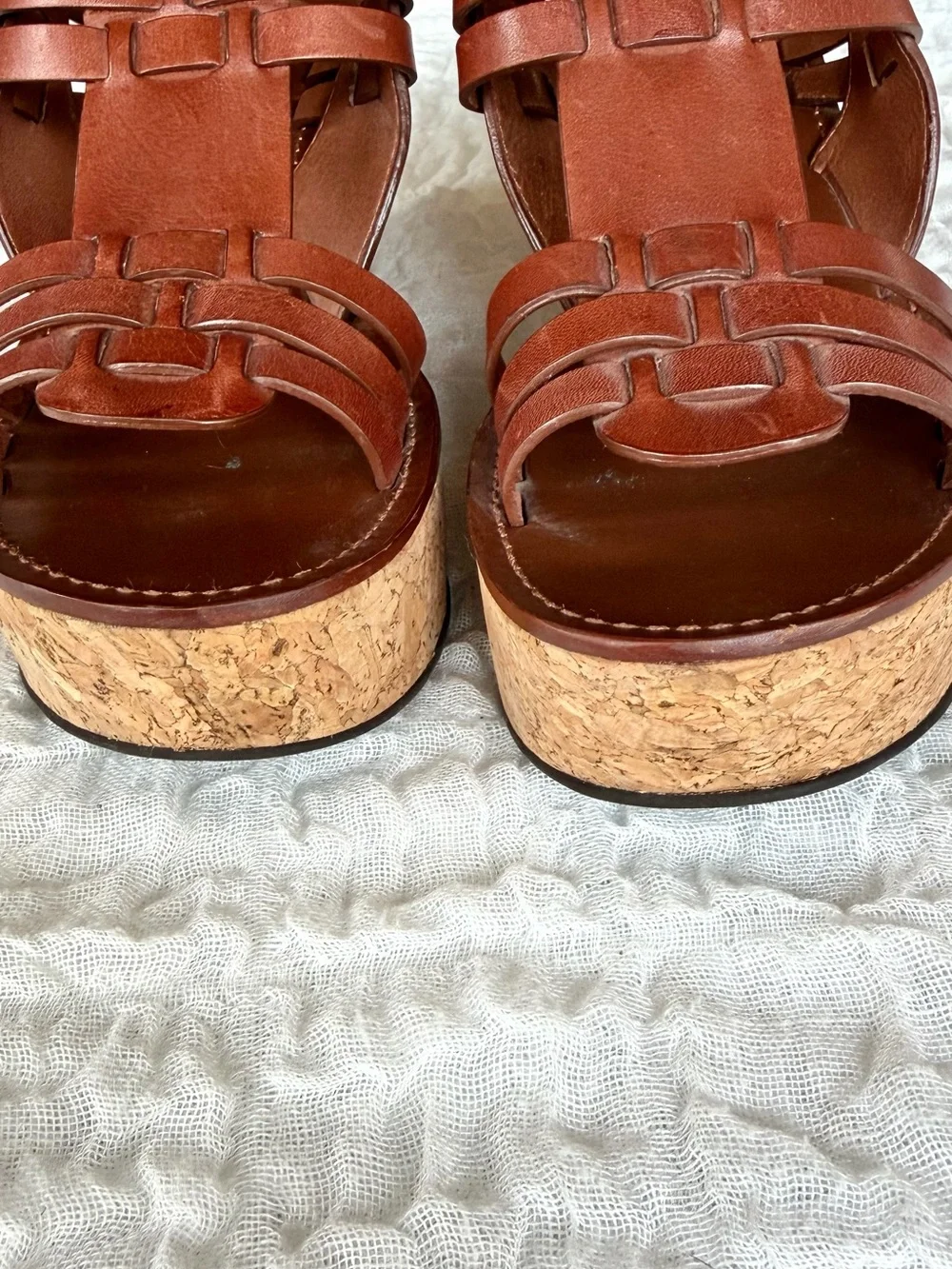 Tory Burch Leather Ace Cork Wedge Sandal Size 8
